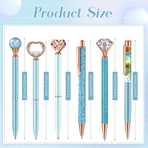6 Pcs Ballpoint Pen Set Include Crystal Diamond Pen Slim Metal Ballpoint Pens Black Ink Stylus Pen Liquid Sand Pen Retractable Glitter Pen for Off...