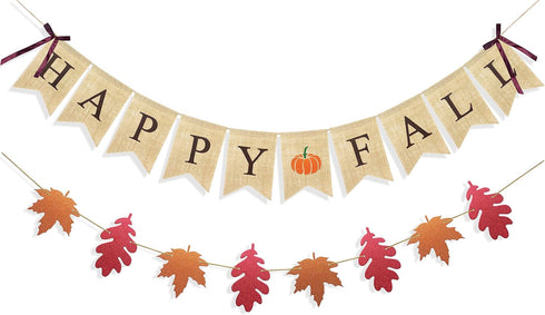 Uniwish Happy Fall Banner with Pumpkin Maple Leaves Sign Garland Fall Thanksgiving Day Decorations Mantle Fireplace Hanging Bunting...