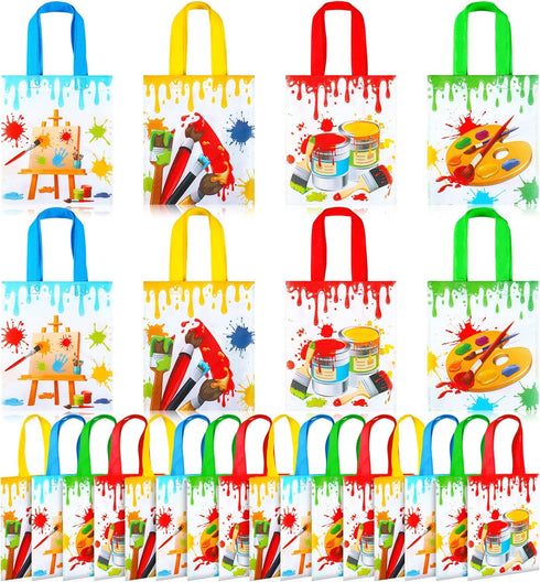 24 Pack Paint Party Favor Bags Non Woven Art Party Gift Bags Kids Art Paint Treat Goodie Bags Paintbrush Splatter Tote Bags for Paint Theme Birthd...