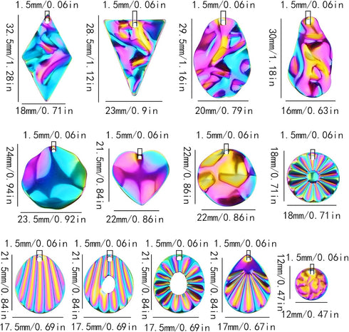26 Pieces Geometric Shape Earring Blanks Charms Stainless Steel Rainbow Color Blank Pendants Stamping Dangles for DIY Necklace Crafts Jewelry Maki...