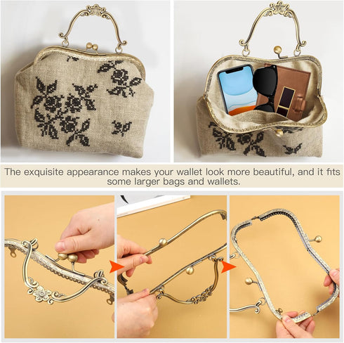 4 Colors Purse Clasp Frame,8.14Inch Bag Kiss Clasp Lock,Metal Purse Frame for DIY Craft,Purse Making,Bag Making...