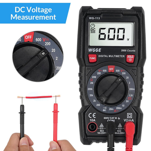 WGGE Digital Multimeter with Case, DC AC Voltmeter, Ohm Volt Amp Test Meter and Continuity Test Diode Voltage Tester for Household Outlet, Automot...