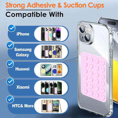 2Pcs Silicone Suction Phone Case Adhesive Mount, Anti-Slip Hands-Free Phone Holder, Sticky Phone Grip Compatible with iPhone and Android Cases for...