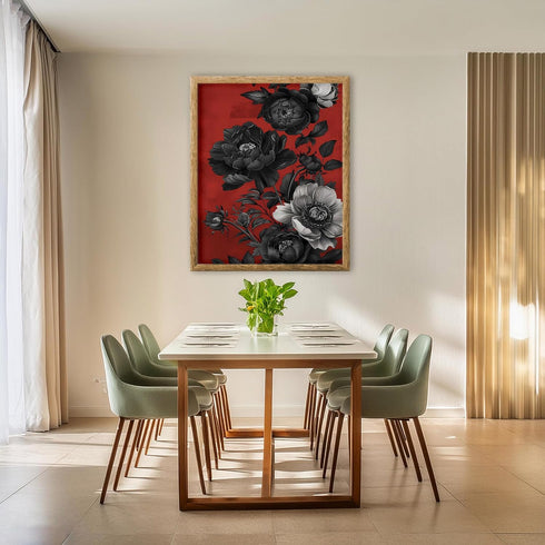 Posterizer 1 pcs-gothic art with black flowers-red background-Floral & Botanical Art-Abstract & Modern Art-Decor for Home & Office- UNFRAMED Wall ...