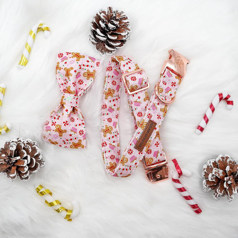 Elegant little tail Dog Collar with Bow - Christmas Gingerbread Man Dog Collar Bow Boy Girl Dog Bowtie Pet Gift Adjustable Dog Collar for X-Large ...