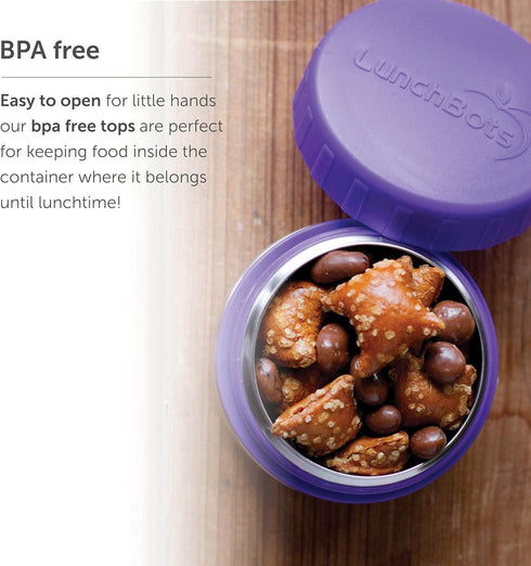 LunchBots Rounds Leak Proof 4 oz. Stainless Snack Container Jar, Set of 2, Purple Lids...