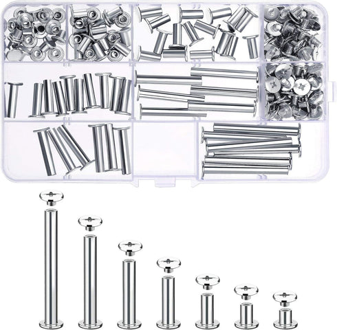 Pangda 80 Sets Chicago Screw Leather Rivets Assorted Kit Chicago Binding Screws 5 Sizes Metal Round Cross Head Stud Screw Post Nail Rivet Button f...