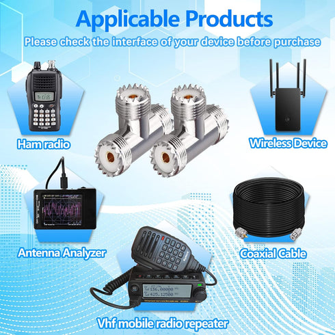 UHF Triple Tee Connector UHF Female to Dual UHF Female 3 Way Splitter Coax Adapter PL259 SO239 T Shape Adapter for Ham Radio CB Antenna 2 Pack...