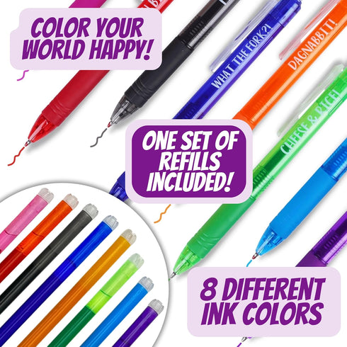 Funny Pens for Adults with Erasable Gel Ink Refills Included, 8 Pack Funny Pens for Coworkers with Ink Refills, Funny Nurse Pens, Funny Work Pens,...