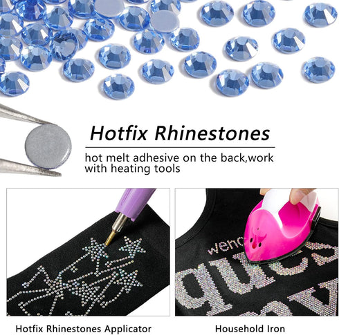 Beadsland Hotfix Rhinestones Bulk, 14400PCS Crystal Hot Fix Rhinestones for Crafts Clothes DIY Decoration, Light Sapphire, SS10, 2.7-2.9mm...