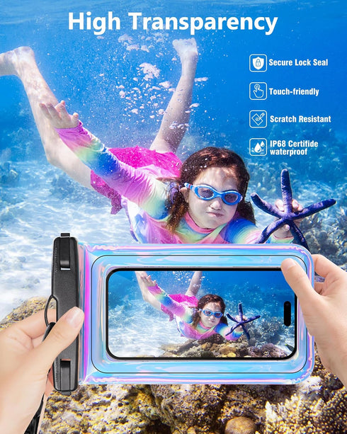 Floating Waterproof Phone Pouch, IPX68 Waterproof Phone Case with Lanyard for iPhone 15 14 13 12 Pro Max Samsung S24 S23 S22 S21 FE, Up to 7" Phon...