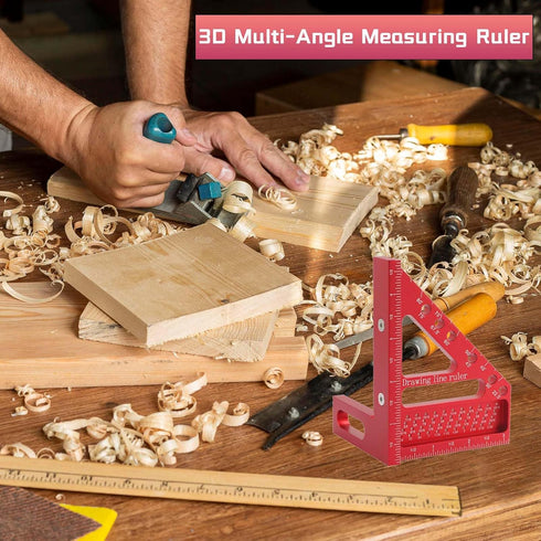 Little World 3D Multi-Angle Measuring Ruler - 45/90 Degree Aluminum Alloy Woodworking Square Protractor, Drawing Line Ruler, Durable Aluminum Allo...