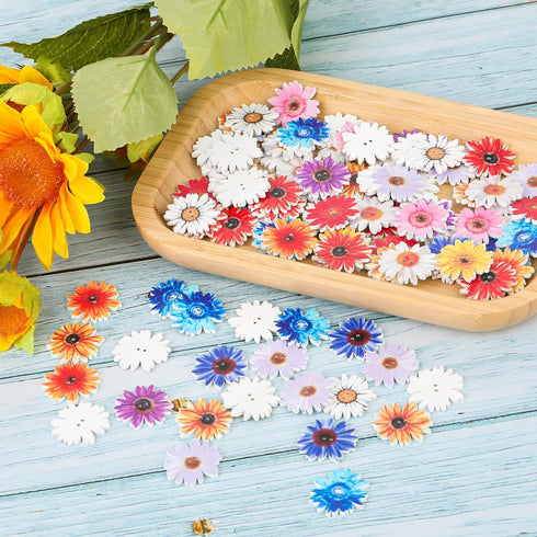 100 Pcs Wood Daisy Buttons 1 inch Flower Buttons for Craft Wooden Painted Buttons for Crafts 2 Holes Flower Shaped Buttons for DIY Crafts Multi-Co...