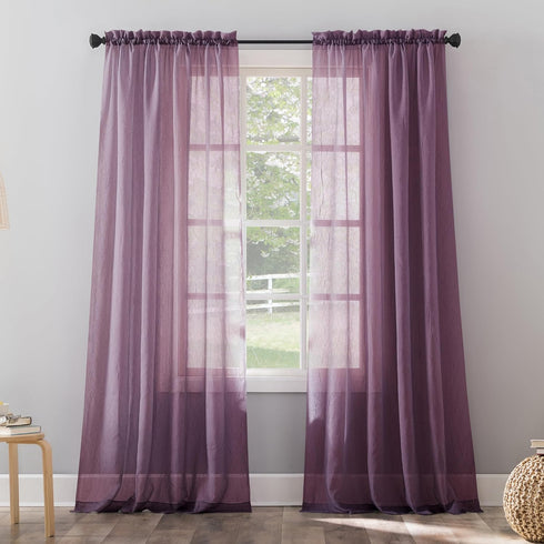 No. 918 Erica Crushed Sheer Voile Rod Pocket Curtain Panel, 51" x 84", Purple...