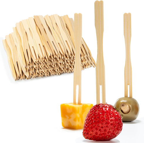 200 Bamboo Appetizer Forks, 3.5" Disposable Bamboo Fork for Charcuterie, Mini Forks for Appetizers, Cocktail Forks for Weddings, Small Appetizer P...