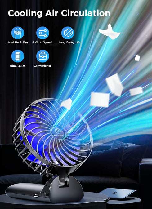 JZCreater Mini Handheld Fan,Portable Hand Held Fan, 15H Cooling Fan, Quiet 4 Speed, USB Rechargeable Battery Operated Desk Fan, Small Folding Elec...