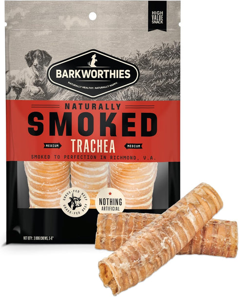 Barkworthies USA Hickory Smoked Beef Trachea 6-inch 3-Pack - Amazing Aroma, Great Taste - Natural Source of Glucosamine & Chondroitin for Hip & Jo...