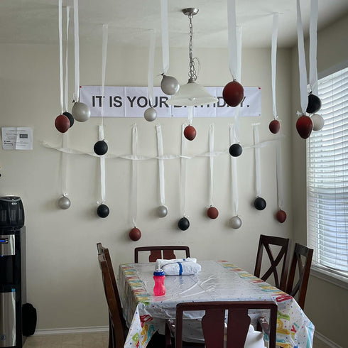 50 PCS It Is Your Birthday Banner Set, The Office Merchandise Vinyl Banner with Metal Hanging Grommets, Balloons, Paper Streamer and Tape for Birt...