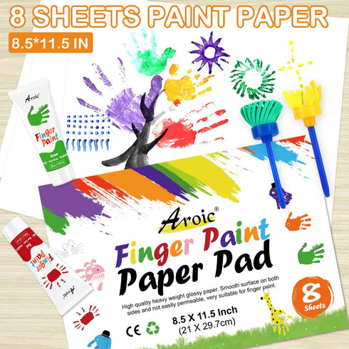 27PCS Kids Washable Finger Paint Set, Non Toxic Finger Paints 8 Colors, Finger Paint Paper, Brushes, Sponges, Art Painting Supplies for Toddlers,F...