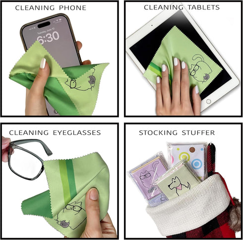 10 Pack Cute Kitty Cat Design Multicolor Microfiber Cleaning Cloths for Cleaning Eyeglasses Lenses Sunglasses and Cell Phone Beautifully Designer ...