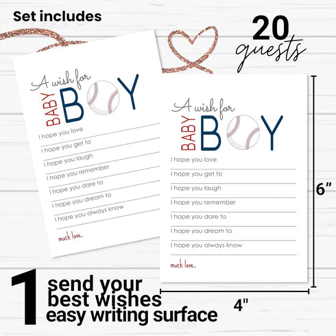 Baseball Wishes for Baby Shower (20 Pack) Cute Words of Wisdom for Boys - Baby Shower Game Planning & Guest Book Alternative - 4x6 Keepsake Activi...