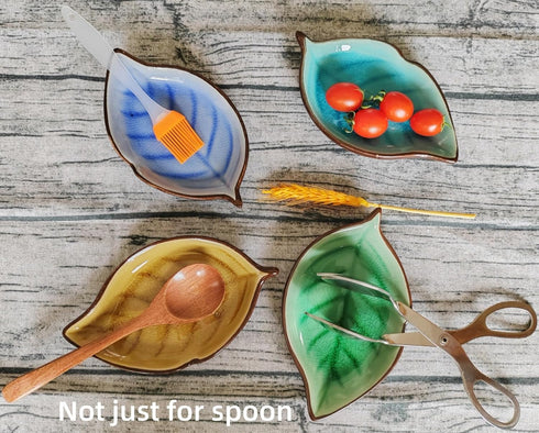 Ceramic Spoon Rest for Stove Top, Ice Cracks Leaf Cute Spoon Rest for Kitchen Counter, Cooking Spoon Holder for Kitchen Counter 1 PCS (Sapphire)...