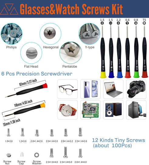 Eyeglass Repair Kit with 220PCS Nose Pads, 6PCS Precision Screwdriver Set, 100 Screws & Tweezers - Professional Glasses Repair Tools for Eyeglasse...
