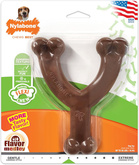 Nylabone Flexi Chew Wishbone Dog Chew Toy - Flexible Dog Toy for Moderate & Gentle Chewers - Flavor Medley, Wolf/Medium (1 Count)...