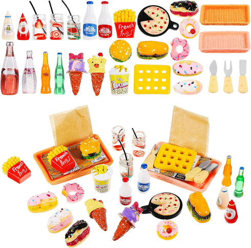33 Pieces Miniature Fast Food Toy Miniature Food Accessories Play Toys Dollhouse Accessories Hamburger Fries Cake Milk Food Kitchen Accessory Toy ...