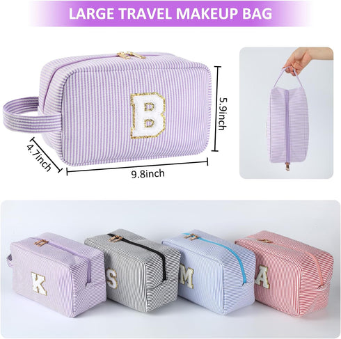 Personalized Initial Makeup Bag A-Z, Travel Toiletry Bag Monogram Make Up Bags Preppy Cosmetic Bag Cute Makeup Pouch Birthday Graduation Gifts Bag...
