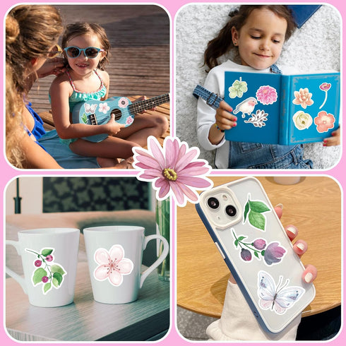 Flower Stickers 50 Pcs, Vinyl Waterproof Cute Plant Floral Stickers for Scrapbook Journal Water Bottles Phone Laptop Computer Envelopes Supplies...