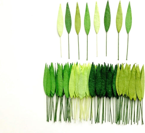 TH 50 pcs. Mixed Tone Green Grass Leaves with Wire Stems 8 mm Mulberry Paper Leaves Craft Supplies Scrap Booking Embellishments for so Many Card C...