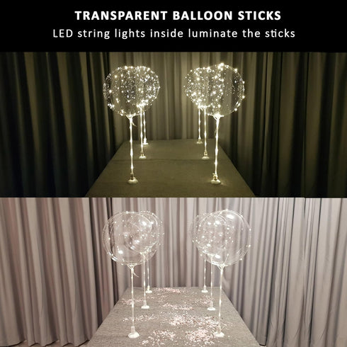 Clear Transparent Balloon Sticks and Stands 10pc set, holders, reusable balloon sticks for table top use with LED Bobo Balloon, for wedding decor,...