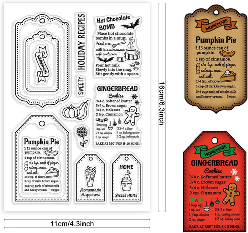 CRASPIRE Gingerbread Man Label Clear Rubber Stamps Christmas Bat Pumpkin Recipes Reusable Silicone Transparent Seals for Holiday Xmas Cards Making...