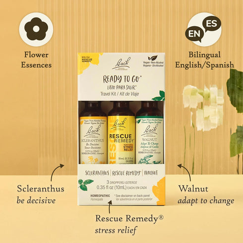 Bach Original Flower Remedies, Ready To Go Kit, For Travel Stress (Non-Alcohol Formula), Natural Homeopathic Flower Essence, Vegan, 3 x 10mL Dropp...