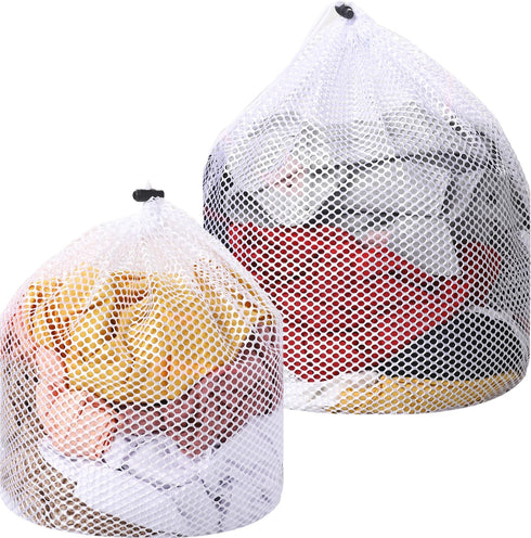 2 Packs Laundry Mesh Bags, Drawstring Net Laundry Bag for Washing Machine, Mesh Wash Bags Laundry Bags, Heavy Duty Dirty Clothes Washing Machine B...