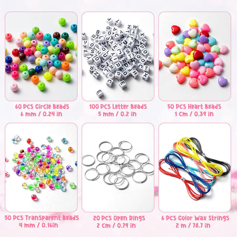 WATINC 286Pcs DIY Keychain Making Crafts Kits Adjustable Letter Heart Shape 6mm Pony Transparent Beads Key Ring Bracelet Supplies Jewelry Making K...