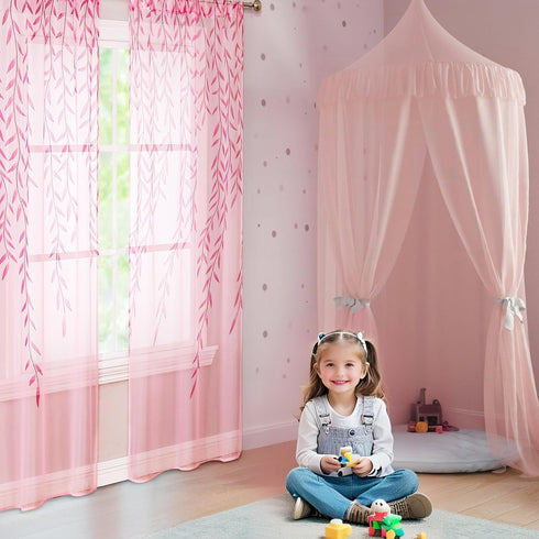 BROSHAN Pink Sheer Curtains 78 inches Long 2 Panels Set- Girls Bedroom Curtains Pretty Printed Curtain Sheers See Through Curtain Drapes for Livin...