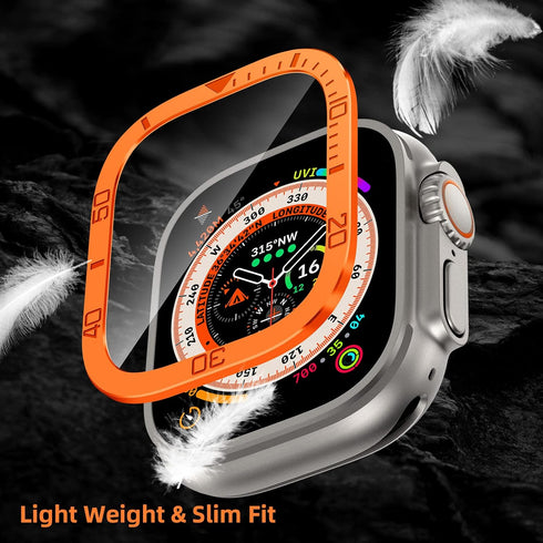 2 Pack Tempered Glass Screen Protector with Titanium Alloy Frame Compatible with Apple Watch Ultra 2 / Ultra Screen Protector 49mm, Waterproof Bez...