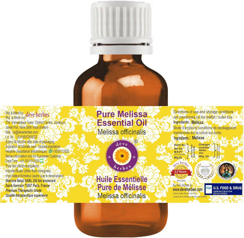 Deve Herbes Pure Melissa Essential Oil (Melissa officinalis) Steam Distilled 10ml (0.33 oz)...