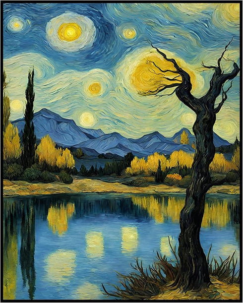 Posterizer 1 pcs- starry night inspired landscapes-nature-oil painting style 4-Landscape & Nature Art-Floral Botanical Art- Decor for Home & Offic...