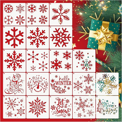 20 Pieces Christmas Snowflake Stencil Reusable Stencils Plastic Let it Snow Holiday Stencils for Window Glass DIY Crafts Wall Doormat Wood (20 Sno...