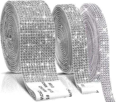 3 Rolls Self-Adhesive Crystal Rhinestone Diamond Ribbon 3 Yards DIY Decoration Sticker with 2 mm Rhinestones for Arts Crafts, DIY Event Car Phone ...