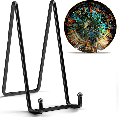 8 Inch Large Plate Stands for Display - Metal Square Wire Plate Holder Display Stand + Picture Stand for Book, Platter, Plaque, Photo Easel (2 Pac...