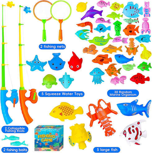 Max Fun Magnetic Fishing Water Toys for Kids Ages 3-5 with Magnet Pole Rod Net, Plastic Floating Fish for Toddler Outdoor Toys, Summer Toys, Bath ...