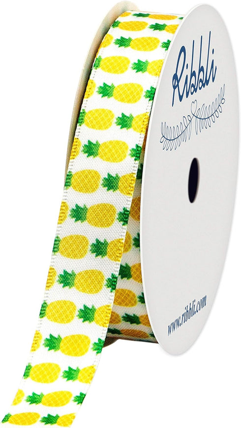 Ribbli Satin Pineapple Craft Ribbon,5/8-Inch x 10-Yard,White/Yellow/Green,Use for Hair Bows,Wreath,Birthday,Gift Wrapping,Summer Decoration,All Cr...