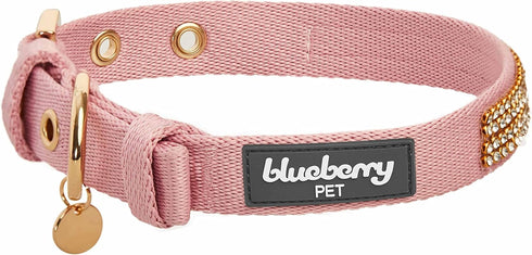 Blueberry Pet Sparkling Rhinestone Adjustable Dog Collar with Metal Buckle, Baby Pink, Neck 9-12.5", for Small Breed...