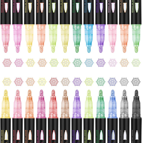 24 Pack Double Line Outline Markers, Squiggles Shimmer Markers Set, Self Outline Metallic Glitter Marker Pens for Christmas,Art, Drawing, Writing,...