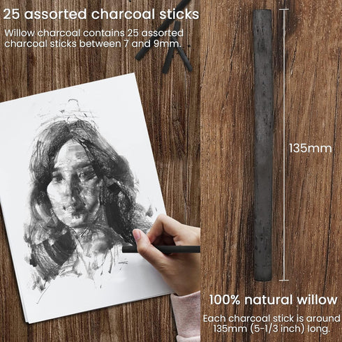 LOONENG Willow Charcoal Sticks, Natural Willow Charcoal for Artists, Beginners or Kids of All Skill Levels, Great for Sketching, Drawing and Shadi...