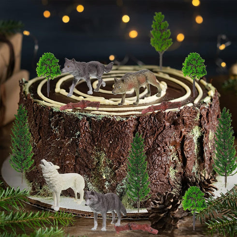 Sratte 26 Pcs Woodland Wolf Figurines Toys Model Trees Kit with Wolf Figurine Wolf Toy Playset Diorama Project Kit Cake Toppers for Kids Toddlers ...